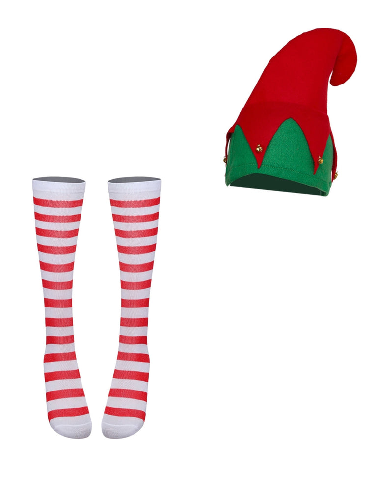 Green 1960s Christmas Elf Cosplay Costume Dress Set