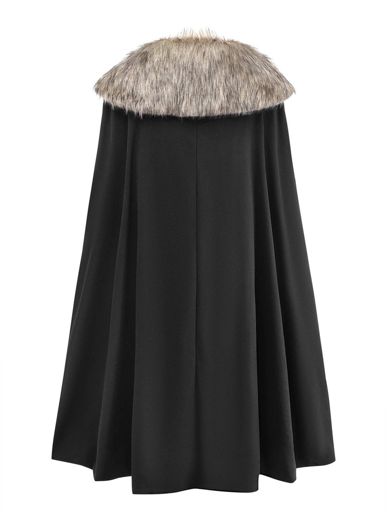 1960s Lapel Faux Fur Collar Cloak Coat