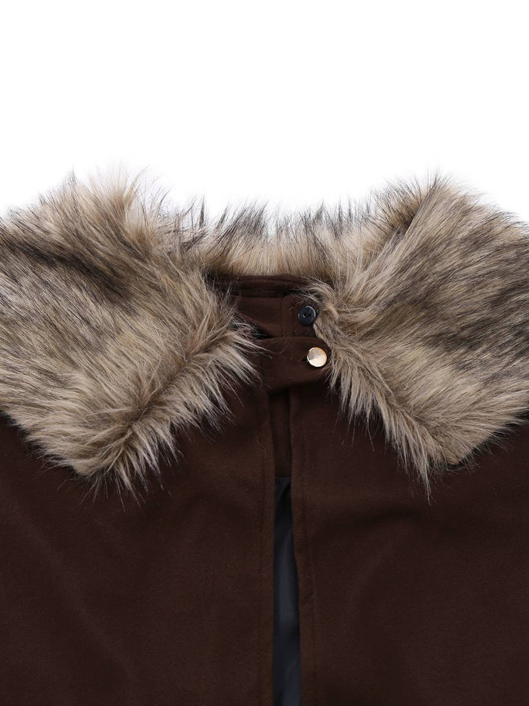 1960s Lapel Faux Fur Collar Cloak Coat
