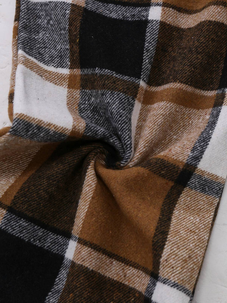 2PCS Khaki 1950s Faux Wool Plaid Sleeveless Vest & Pants