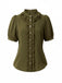 [Pre-Sale] Olive Green 1940s Button Solid Ruffles Blouse