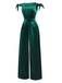 [Pre-Sale] Green 1930s Solid Velvet Bow Off-Shoulder Jumpsuit