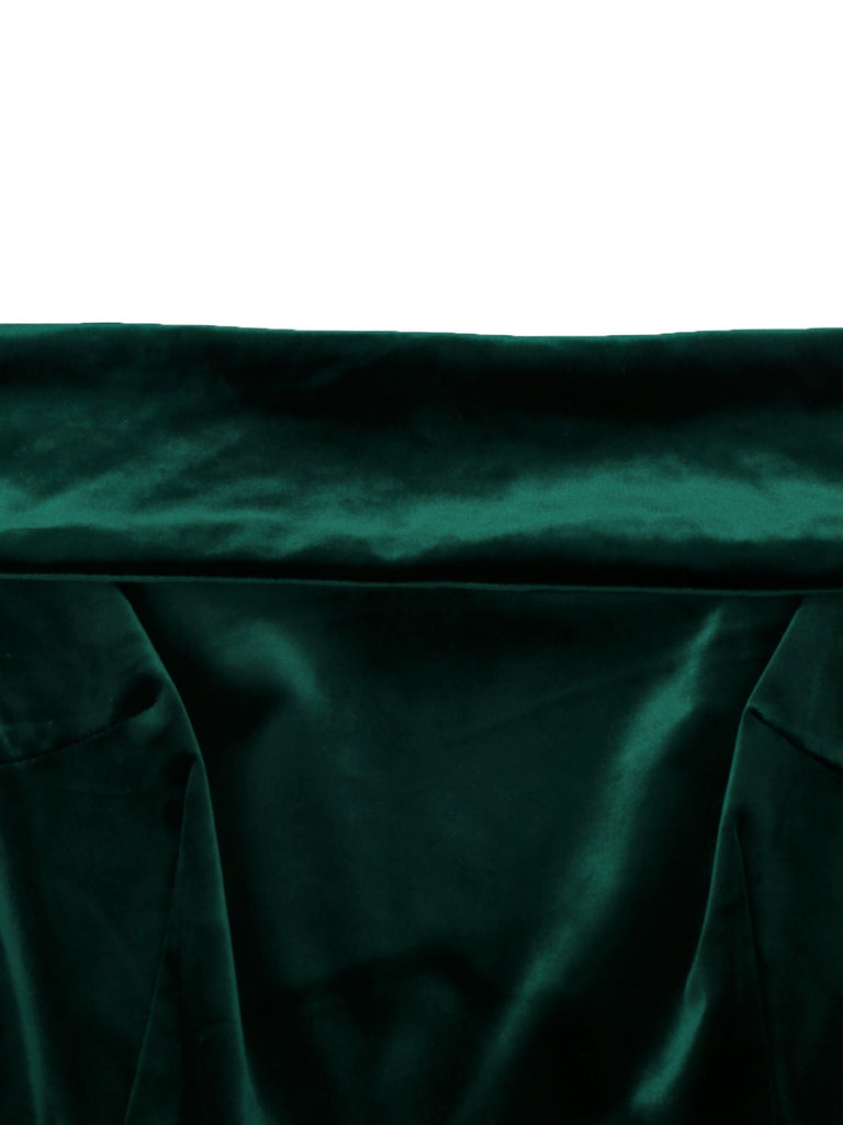 [Pre-Sale] Green 1930s Solid Velvet Bow Off-Shoulder Jumpsuit