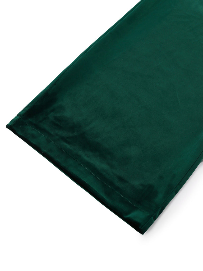 [Pre-Sale] Green 1930s Solid Velvet Bow Off-Shoulder Jumpsuit