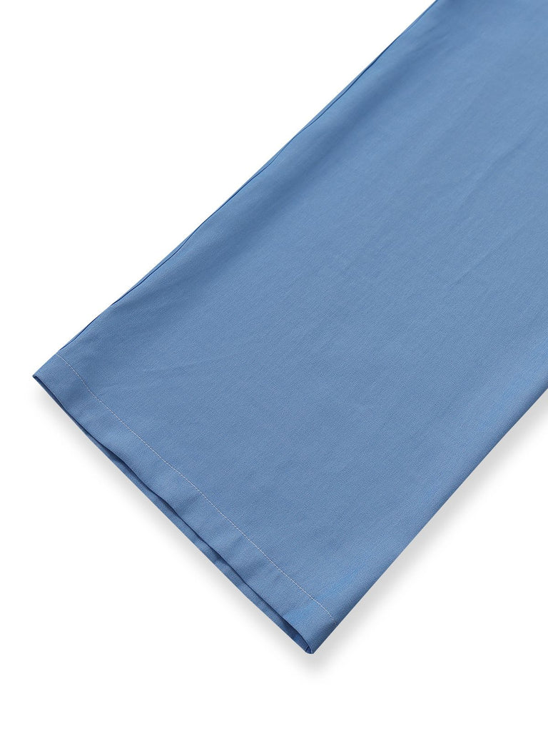 [Pre-Sale] Blue 1970s Floral Embroidered  Bow Tie Denim Jumpsuit