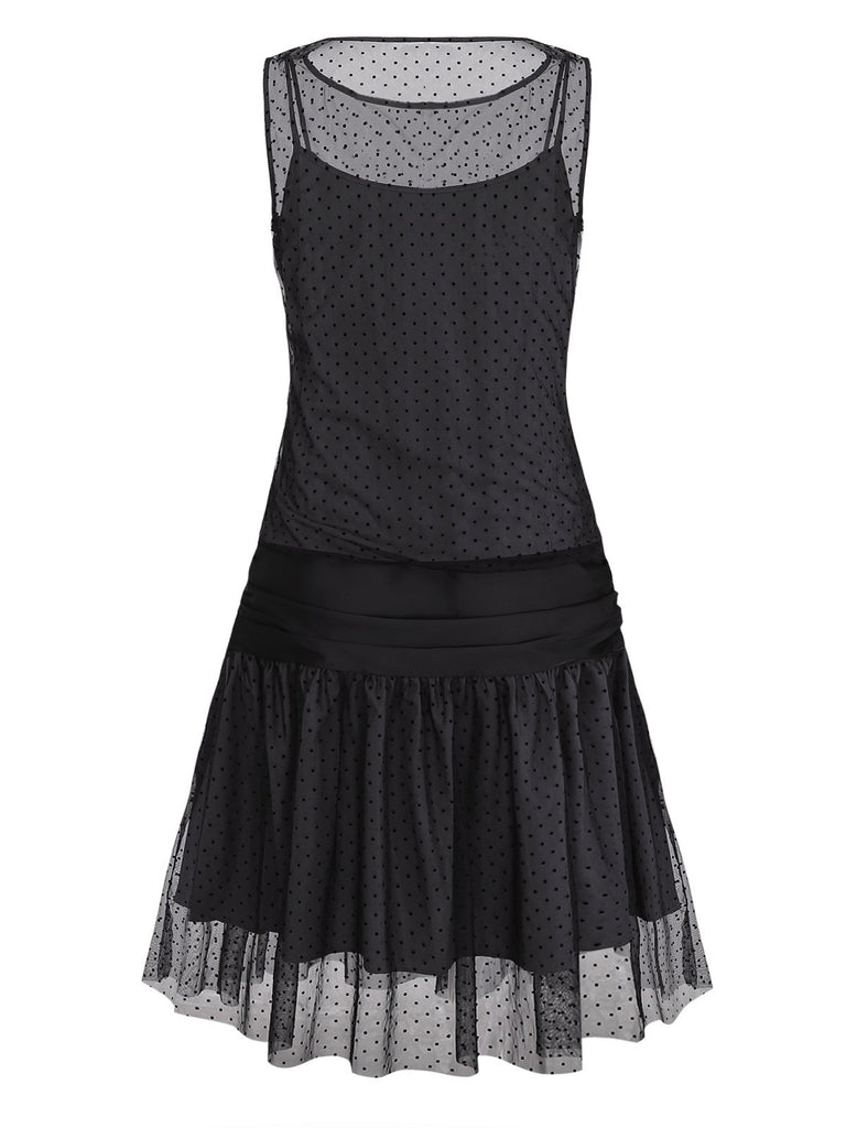 [Pre-Sale] Black 1920s Polka Dot Mesh Shift Dress