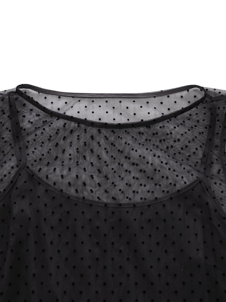 [Pre-Sale] Black 1920s Polka Dot Mesh Shift Dress
