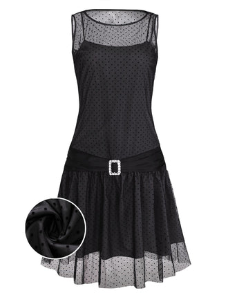 [Pre-Sale] Black 1920s Polka Dot Mesh Shift Dress