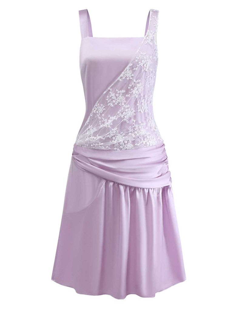 [Pre-Sale] Purple 1920s Floral Embroidered Mesh Satin Dress