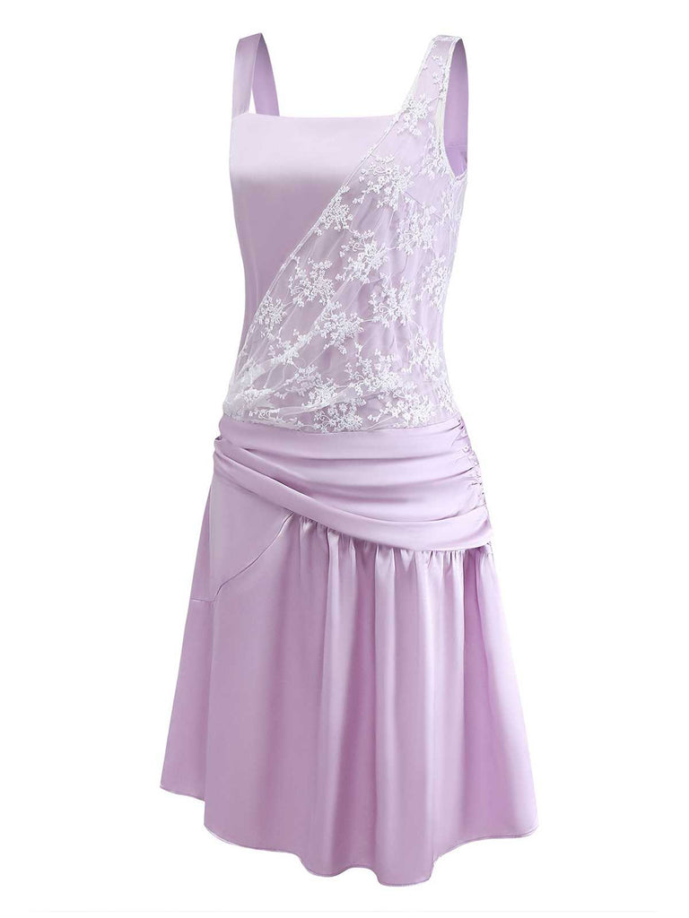 [Pre-Sale] Purple 1920s Floral Embroidered Mesh Satin Dress