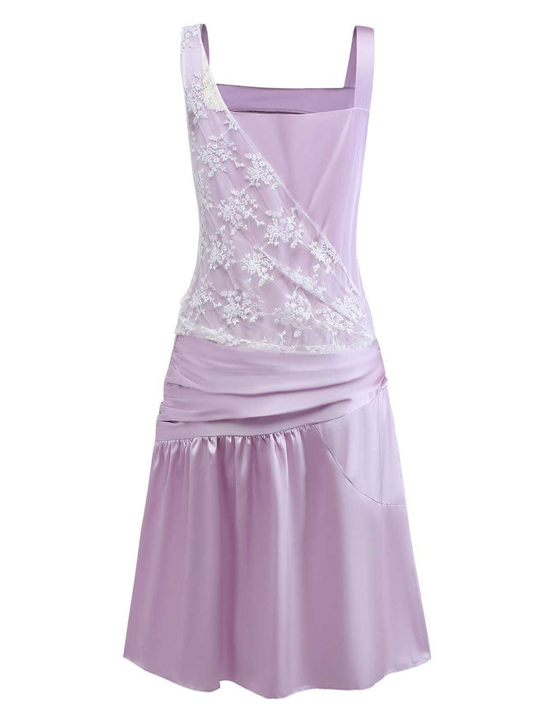 [Pre-Sale] Purple 1920s Floral Embroidered Mesh Satin Dress