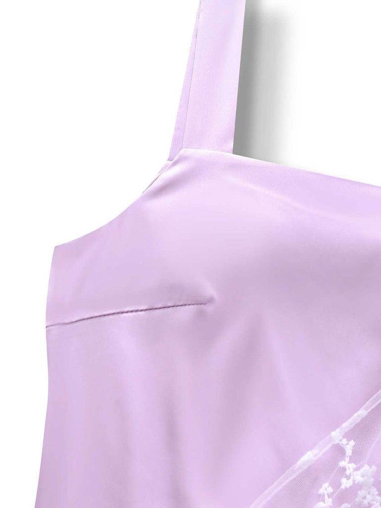 [Pre-Sale] Purple 1920s Floral Embroidered Mesh Satin Dress