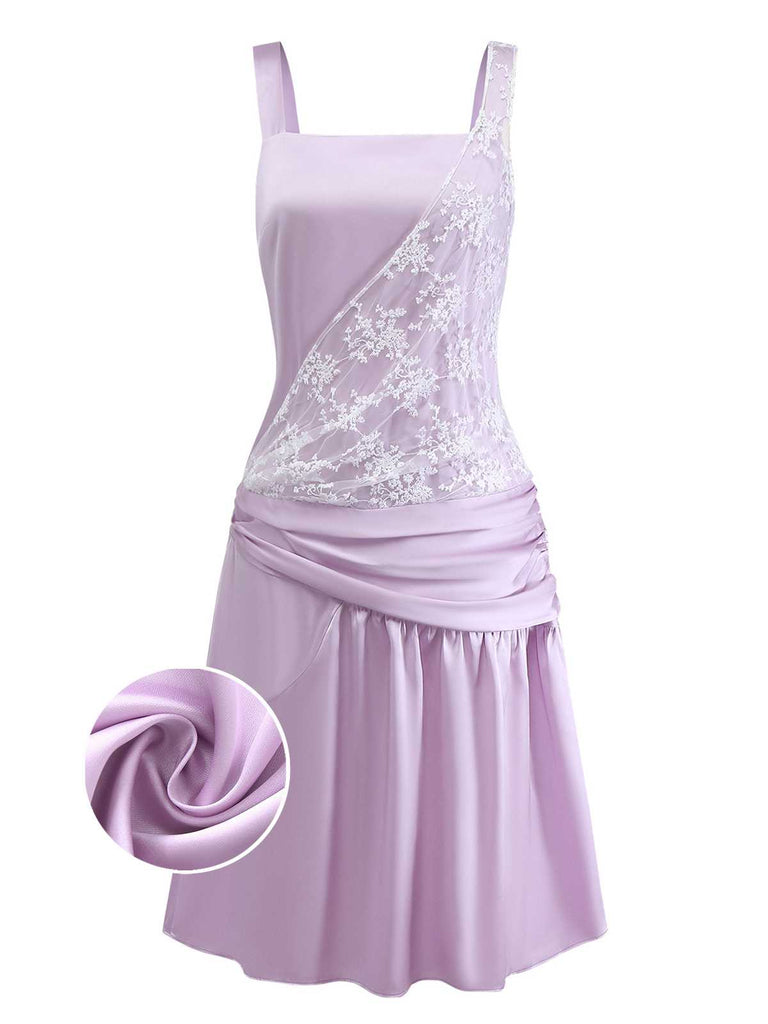 [Pre-Sale] Purple 1920s Floral Embroidered Mesh Satin Dress