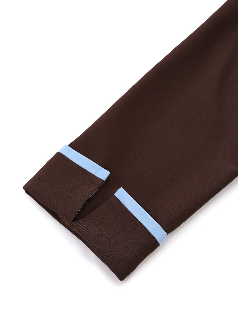 [Pre-Sale] Brown 1940s Contrasted Pin Tuck Lapel Dress