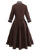 [Pre-Sale] Brown 1940s Contrasted Pin Tuck Lapel Dress