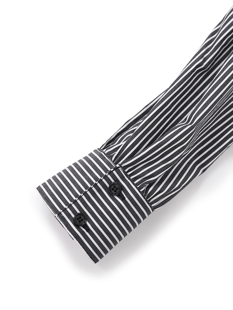 [Pre-Sale] Black 1940s Ruffled Lapel Vertical Striped Blouse