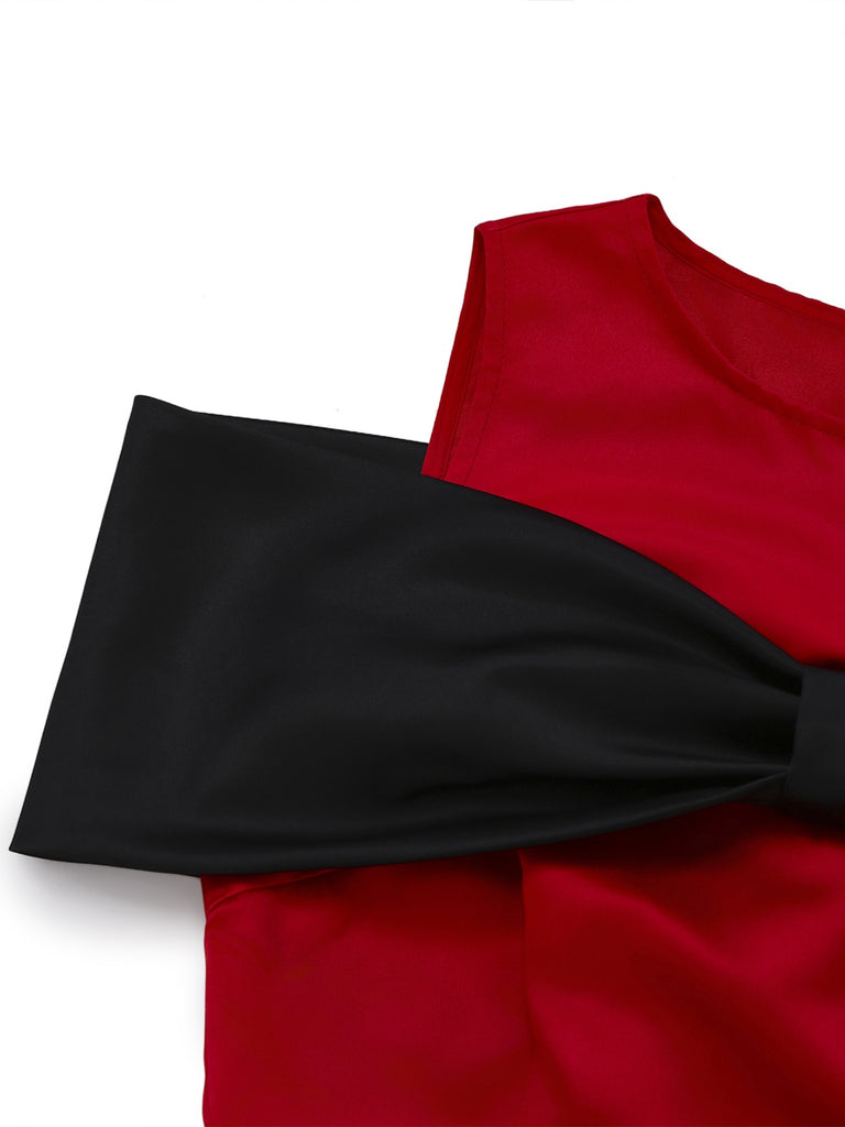 [Pre-Sale] Red 1950s Satin Bowknot Sleeve Swing Dress