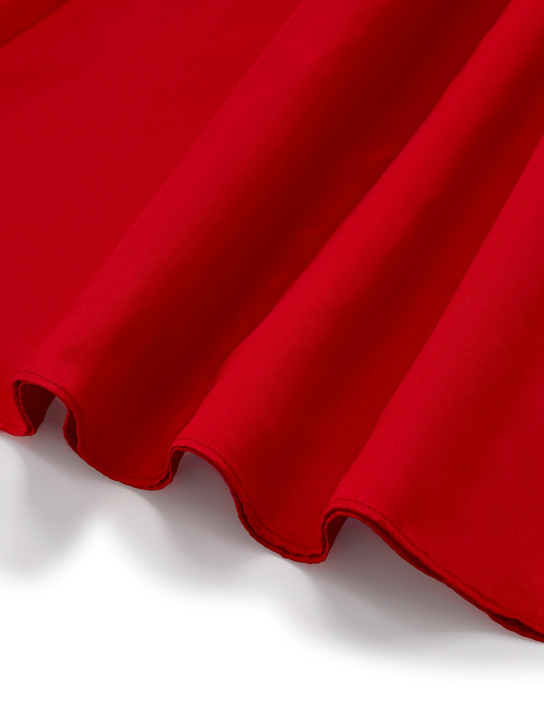 [Pre-Sale] Red 1950s Satin Bowknot Sleeve Swing Dress