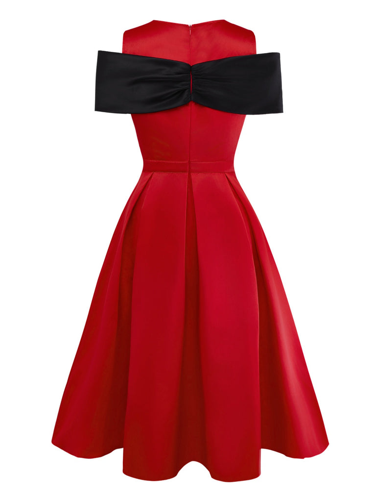 [Pre-Sale] Red 1950s Satin Bowknot Sleeve Swing Dress
