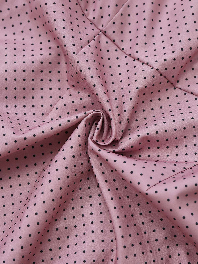 [Pre-Sale] Pink & Black 1930s Ruffled Polka Dot V-Neck Dress