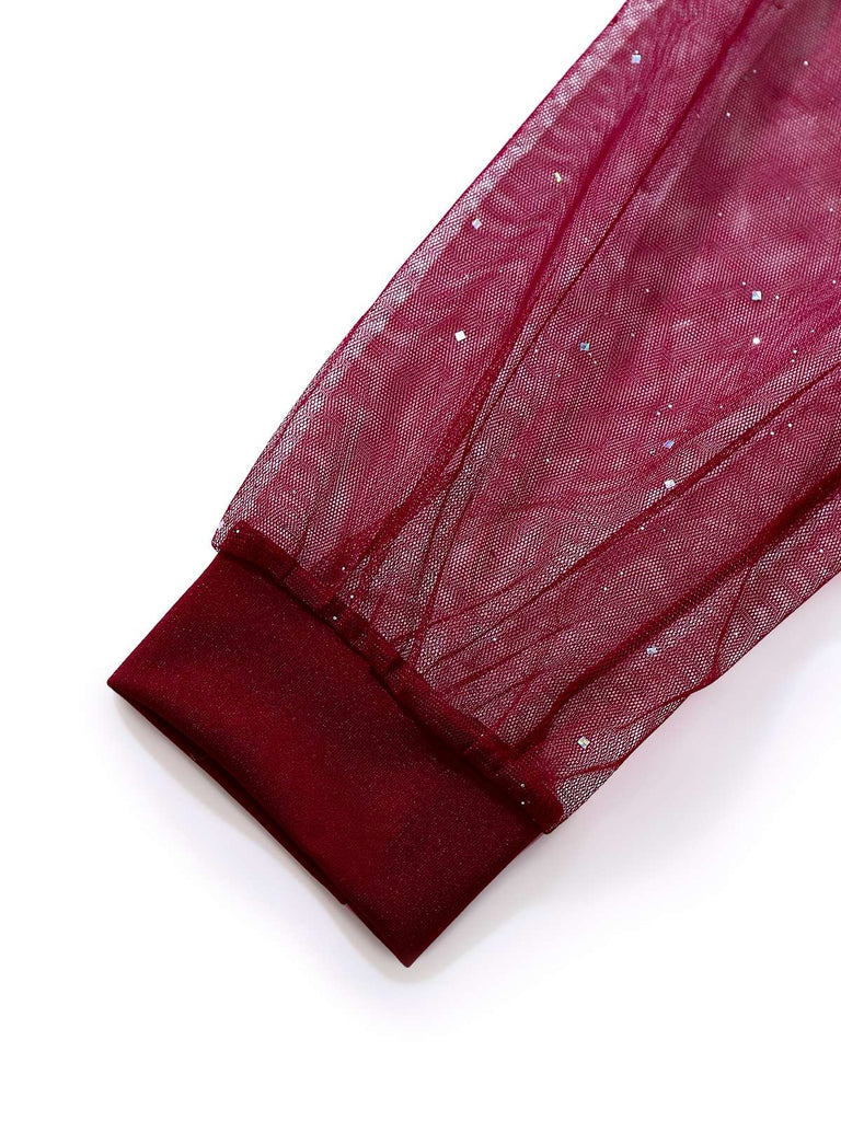 1960s Solid Glitter V-Neck Mesh Bodycon Dress