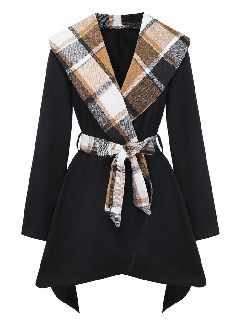 Black 1960s Lapel Plaid Faux-Wool Jacket