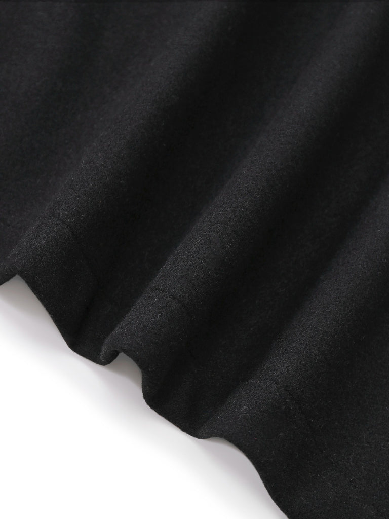 Black 1960s Lapel Plaid Faux-Wool Jacket