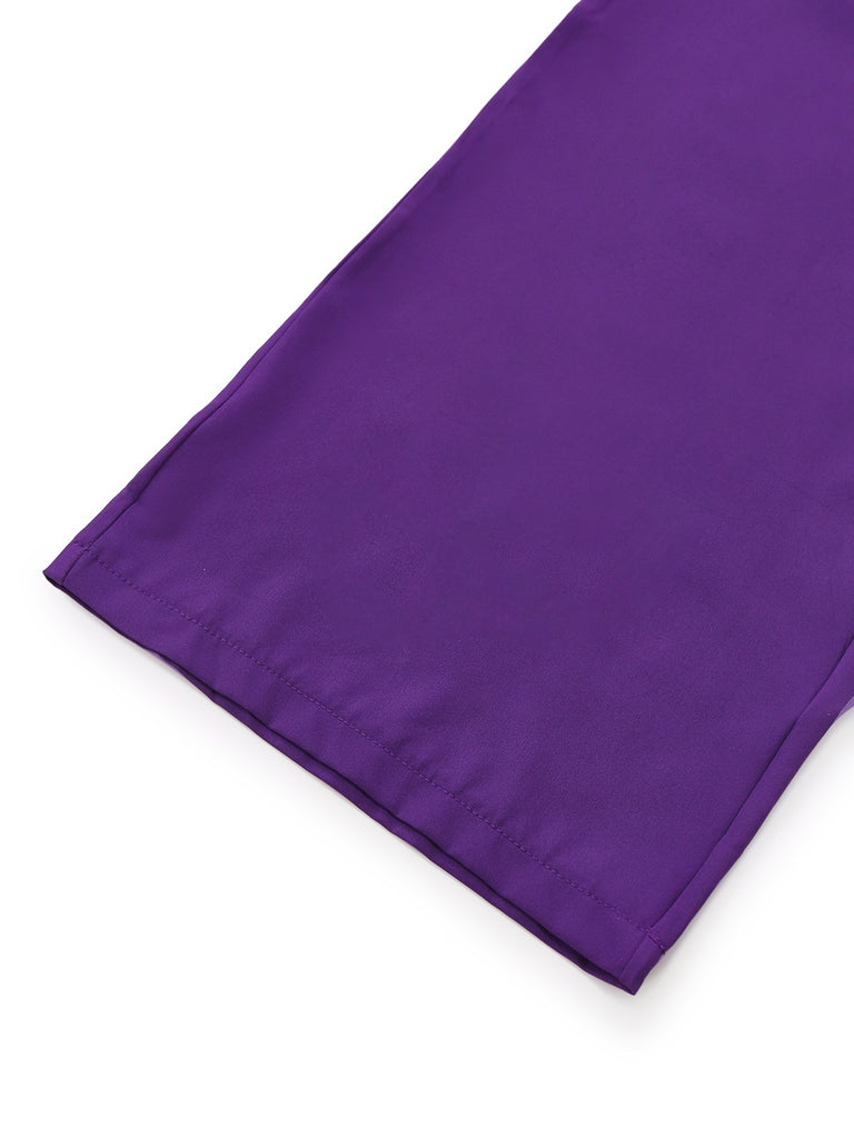 Purple 1980s Solid Irregular Sleeve Fitted Jumpsuit