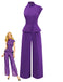 Purple 1980s Solid Irregular Sleeve Fitted Jumpsuit