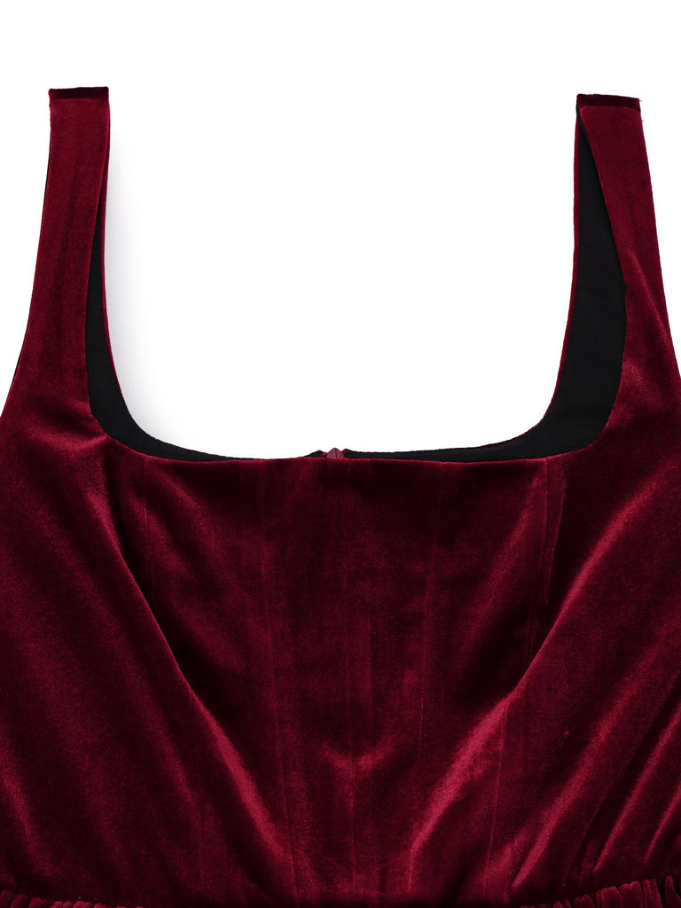 1970s Solid Square Neck Velvet Mini Dress