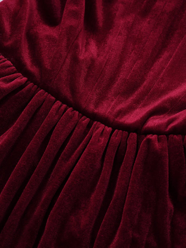 1970s Solid Square Neck Velvet Mini Dress