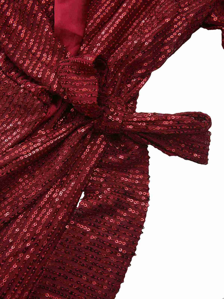 1960s Lapel Sequin Waist Tie Long Jacket