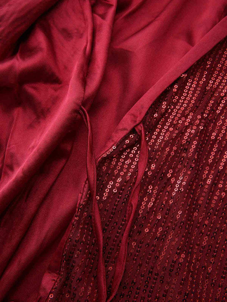 1960s Lapel Sequin Waist Tie Long Jacket