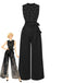 Black 1950s Pearl Beading Bow Belt Jumpsuit
