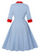 Blue 1950s Contrast Tie-Neck High Collar Dress