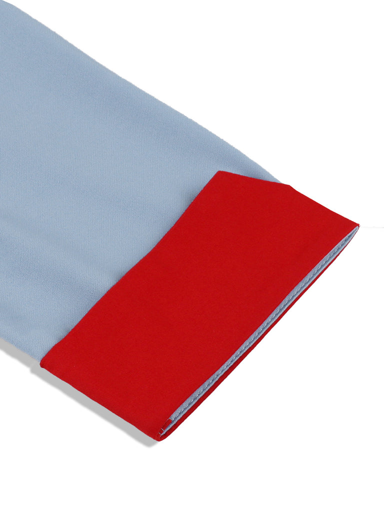 Blue 1950s Contrast Tie-Neck High Collar Dress