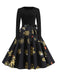 Black 1950s Christmas Snowflake Ribbon Belt Dress