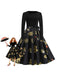 Black 1950s Christmas Snowflake Ribbon Belt Dress