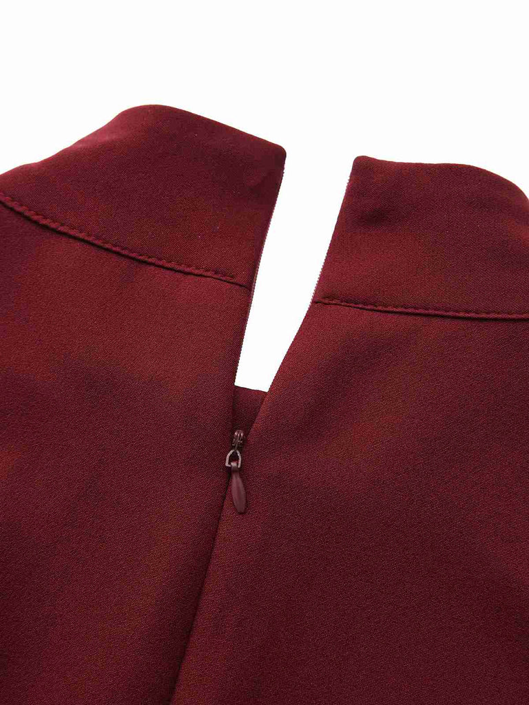 1940s Solid Turtleneck Belted Dress With Pocket