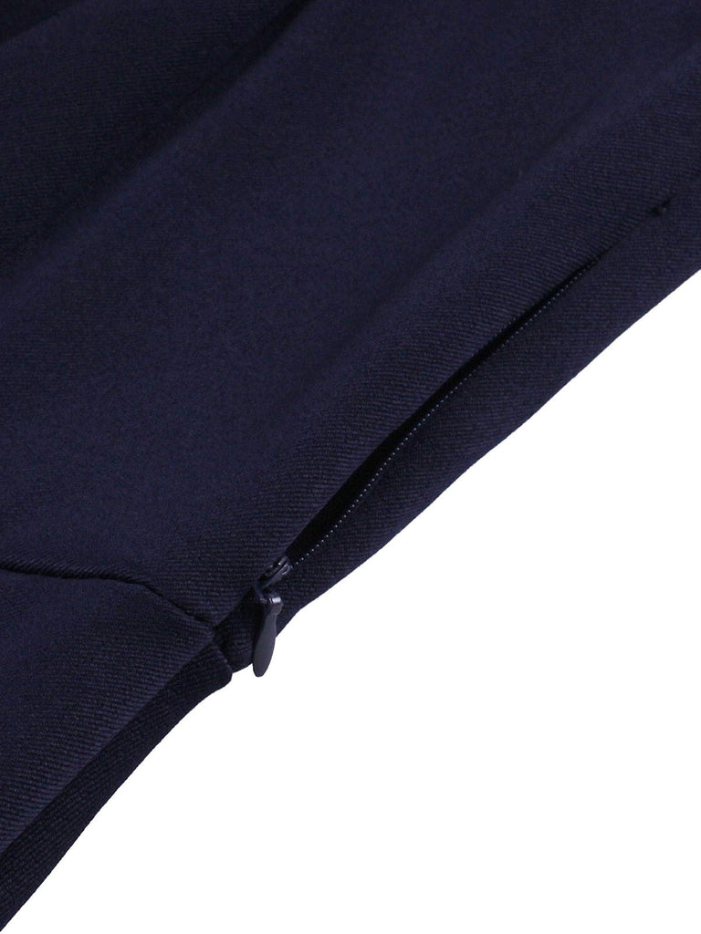 Navy Blue 1950s Nautical Square Neck Belted Dress