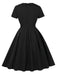 Black 1950s Solid 3D Rose Lapel Swing Dress