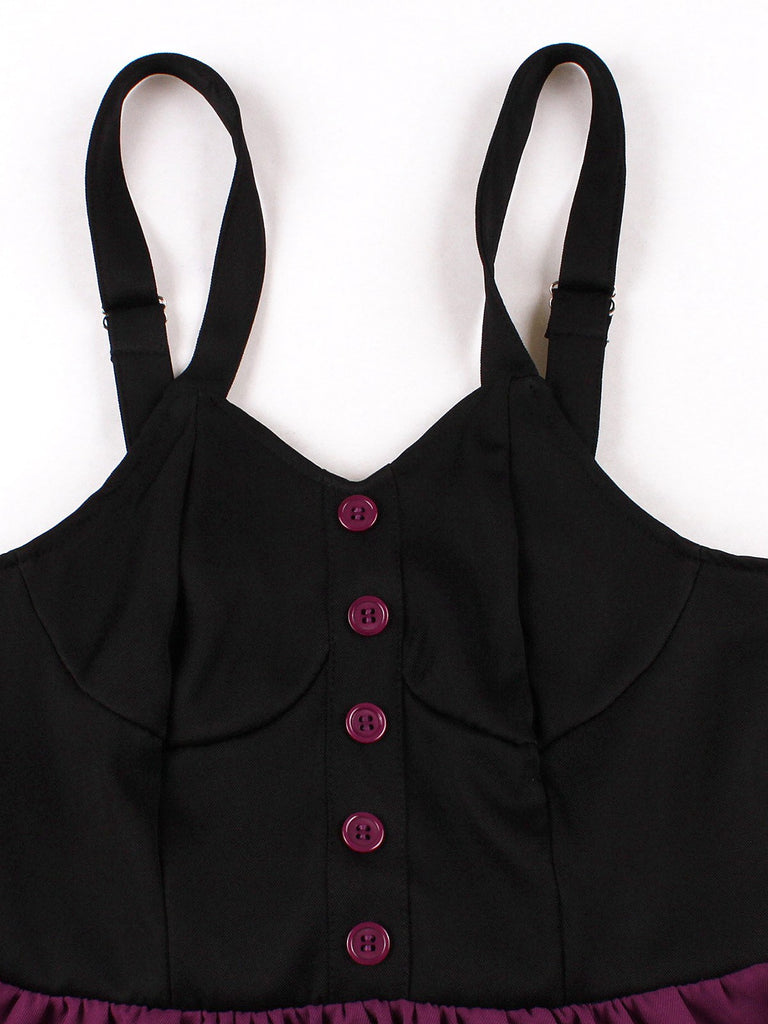 Purplish Red 1950s Cat Wide-Strap Swing Dress