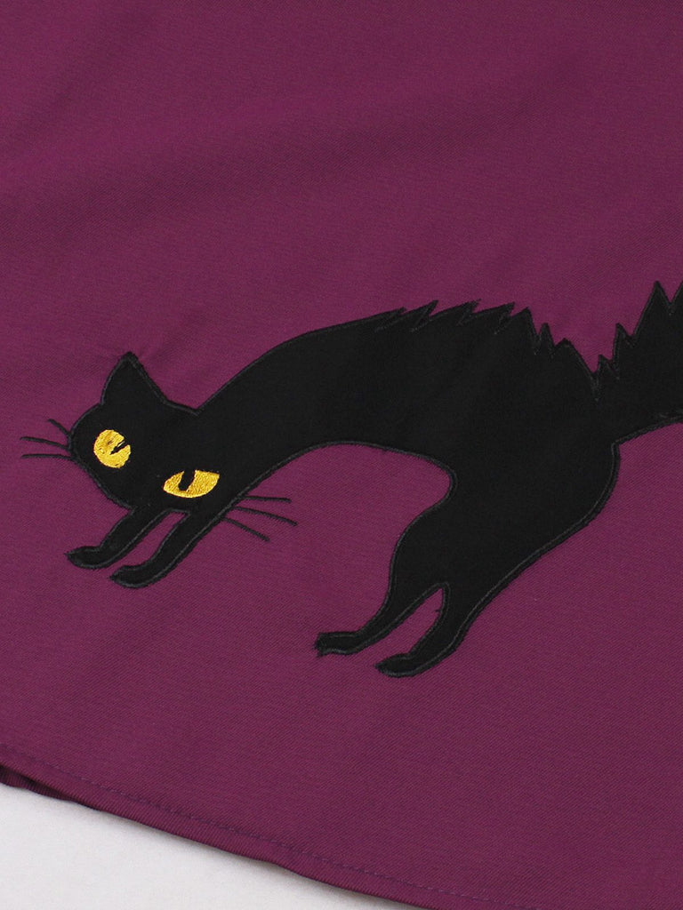 Purplish Red 1950s Cat Wide-Strap Swing Dress