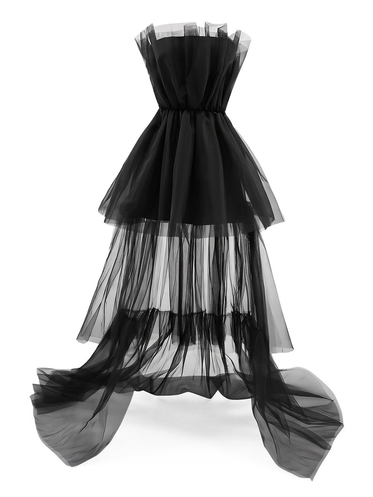 Black 1980s Mesh Bow Dress