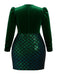 [Plus Size] Green 1960s Seuqins V-Neck Velvet Bodycon Dress