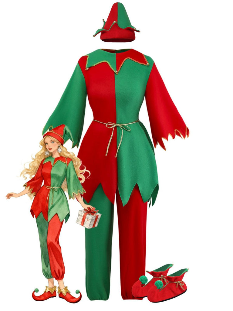 Red 1950s Christmas Elf Costume Set