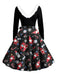 1950s Christmas V-Neck Fur Collar Swing Dress
