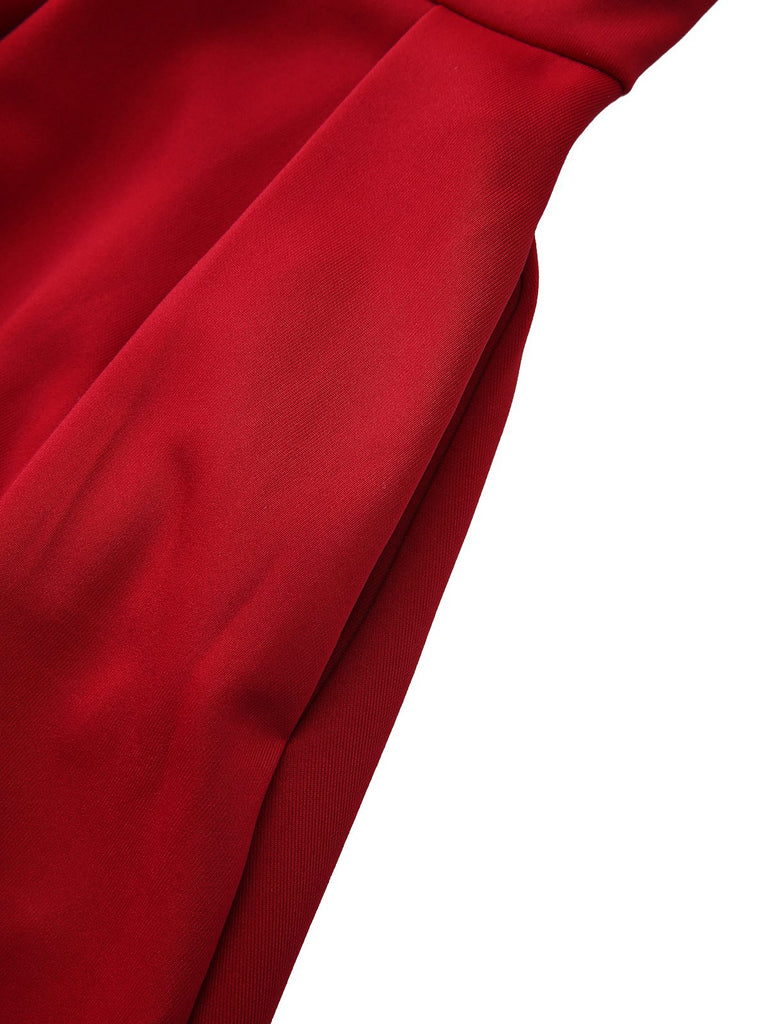 1950s Solid Lapel High Waist Swing Dress