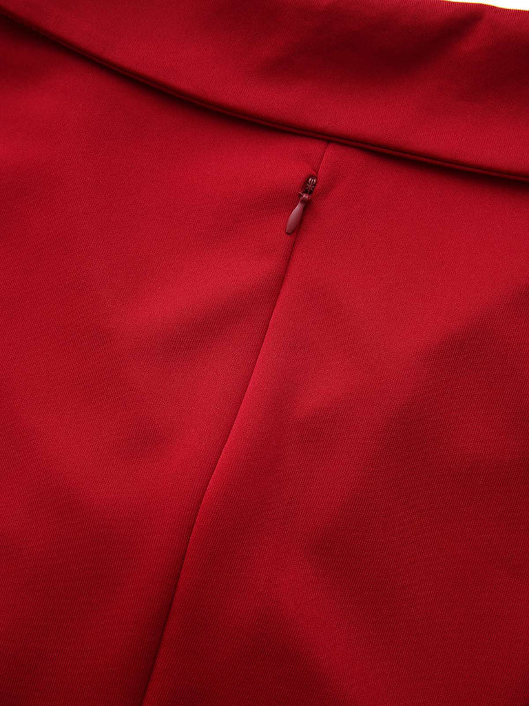 1950s Solid Lapel High Waist Swing Dress