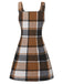 Brown 1970s Plaid V-Neck Pocket Overall Dress